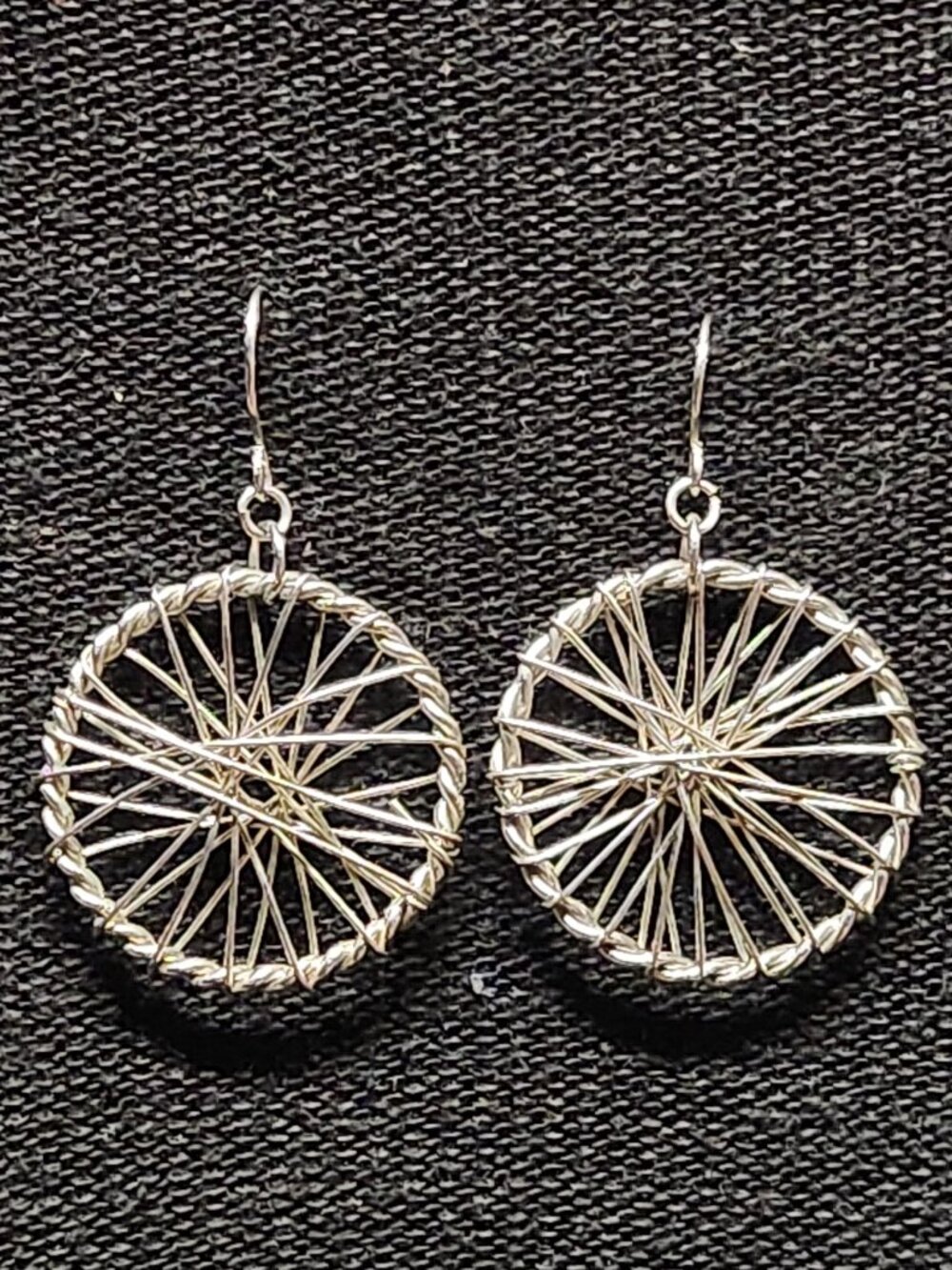 Gold Tone Wire Wrapped Boho Circle Dangle Earrings
